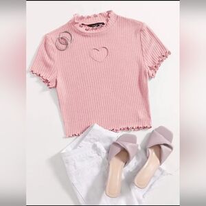 NWT SHEIN EZwear Salmon Pink Heart Cutout Crop Top Size Small